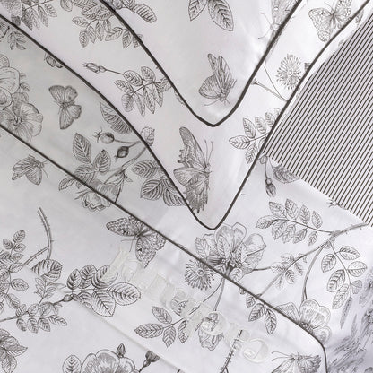 Flat sheet cotton satin - Jardin du colibiri Black grey