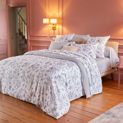 Flat sheet cotton satin - Jardin du colibiri Black grey