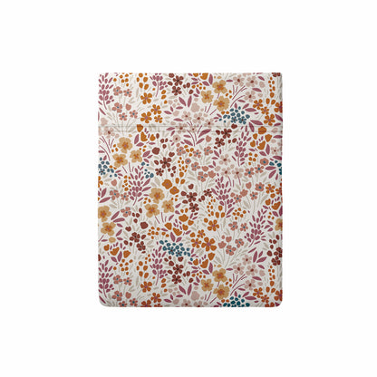 Flat sheet cotton satin - Fleurs des Champs Burgundy