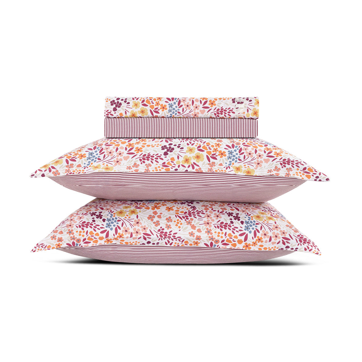 Ensemble de draps satin de coton - Fleurs des champs Bordeaux 