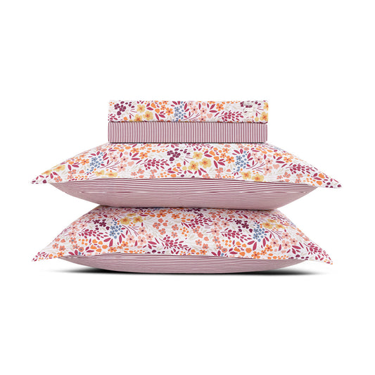 Sheet set cotton satin - Fleurs des Champs Burgundy