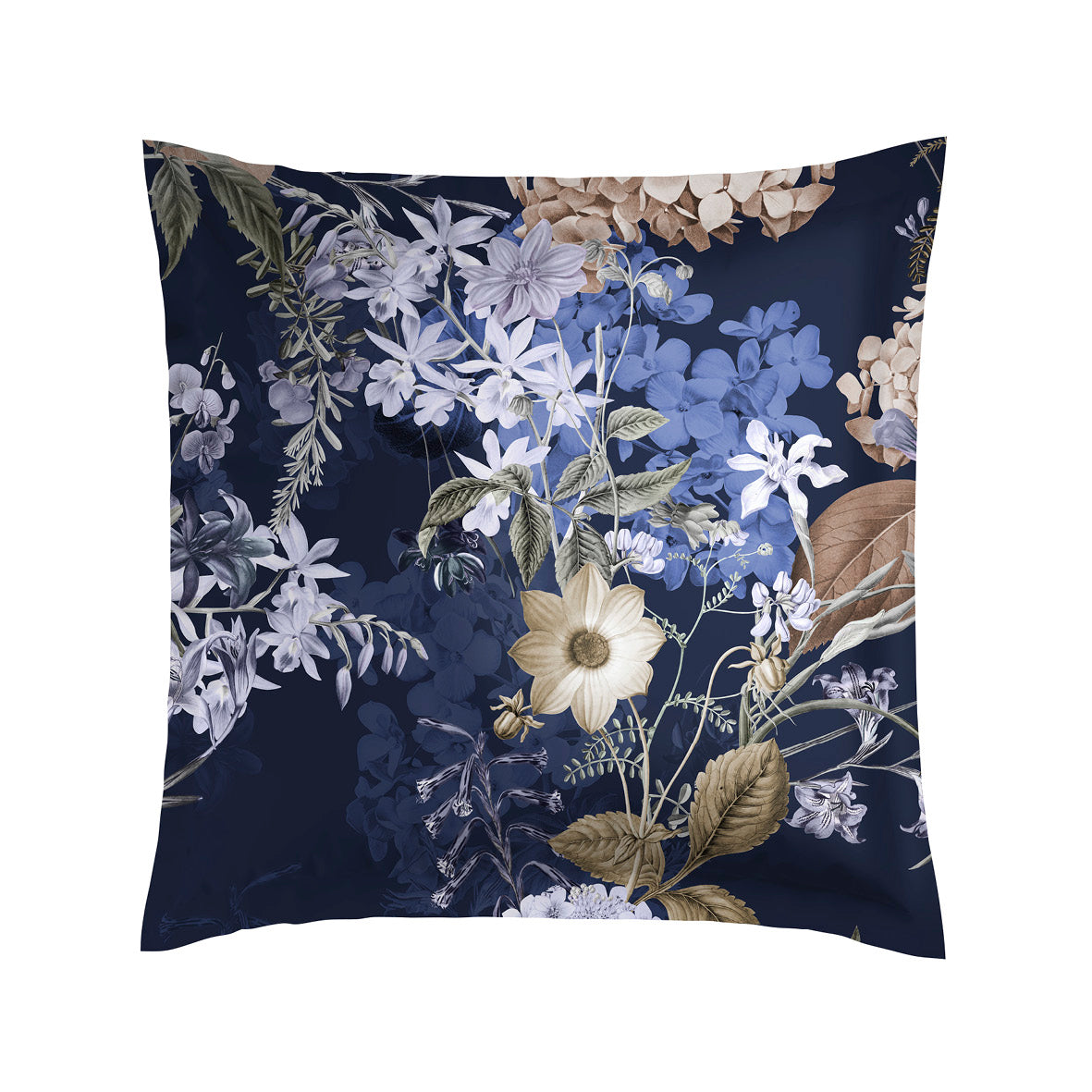Pillowcase(s) cotton satin - Bouquet d'hortensias dark blue