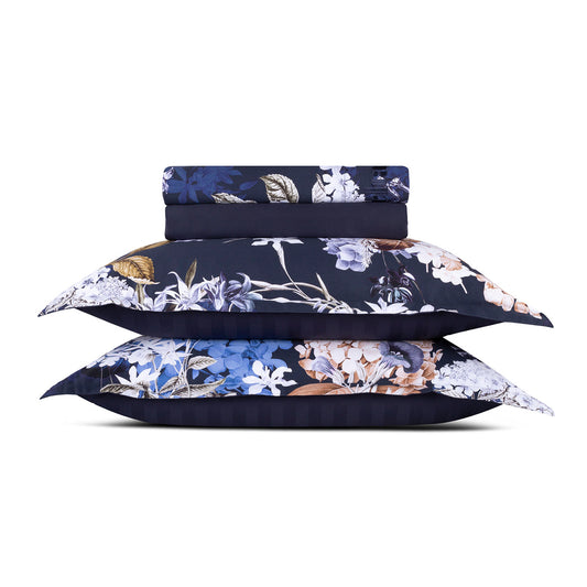 Sheet set cotton satin - Bouquet d'Hortensias Blue