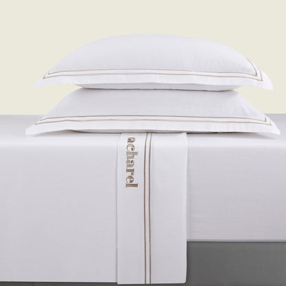 Sheet set cotton satin - La Rochelle Taupe / White