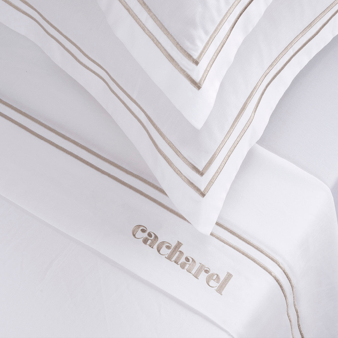 Sheet set cotton satin - La Rochelle Taupe / White