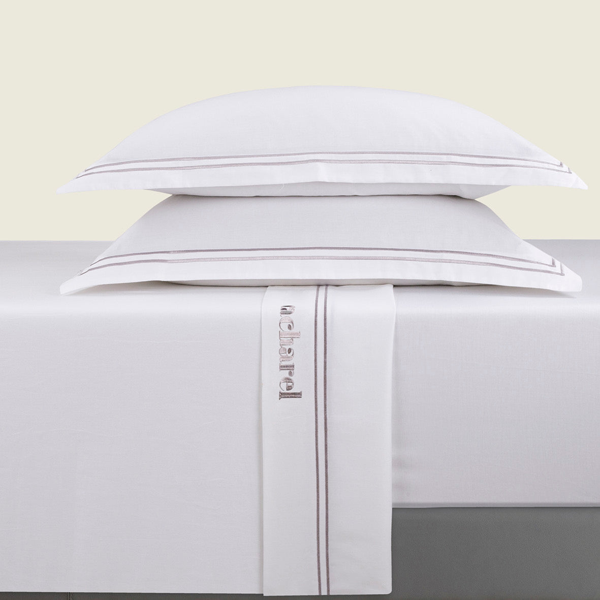 Ensemble de draps satin de coton - La Rochelle Gris / Blanc