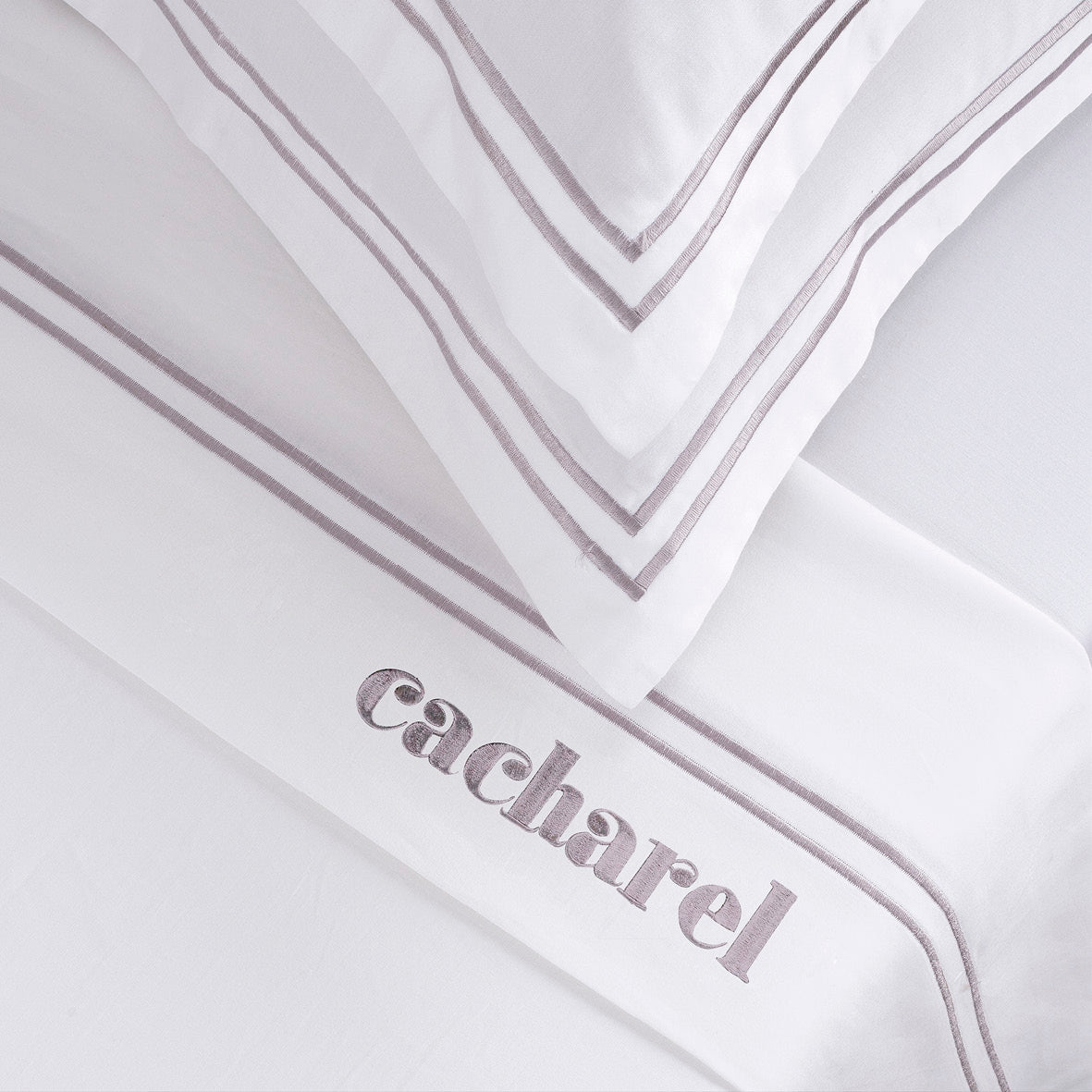 Ensemble de draps satin de coton - La Rochelle Gris / Blanc