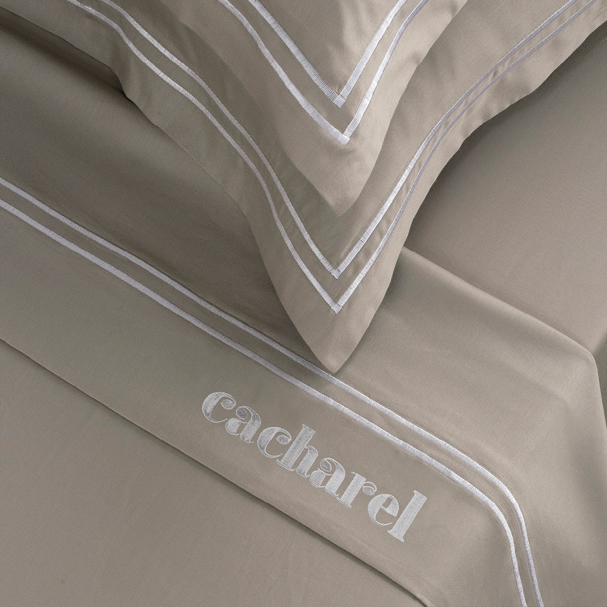 Taie(s) d'oreiller satin de coton - La Rochelle Blanc / Taupe