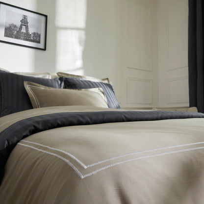 Taie(s) d'oreiller satin de coton - La Rochelle Blanc / Taupe