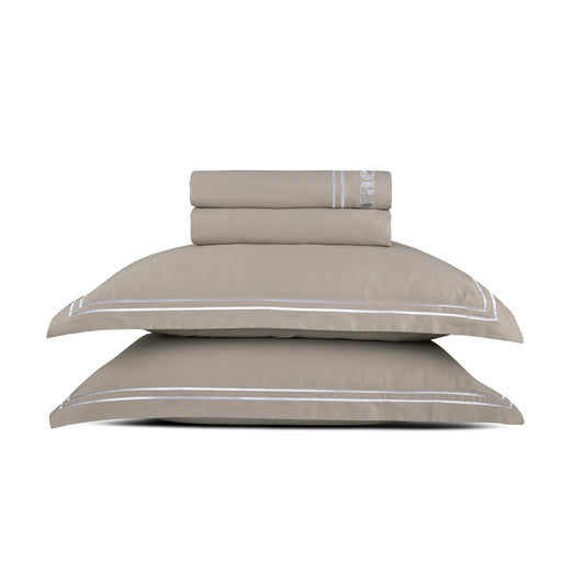 Sheet set cotton satin - La Rochelle White / Taupe