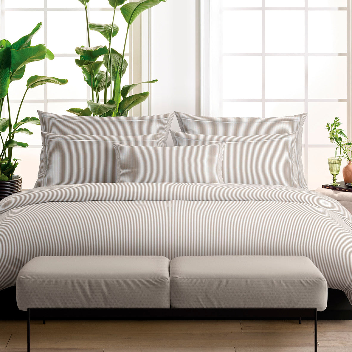 Housse de couette + taie(s) d'oreiller satin de coton - Saclay Taupe