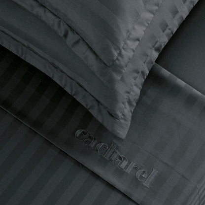 Drap plat satin de coton dobby stripe - Dobby stripe woven Noir