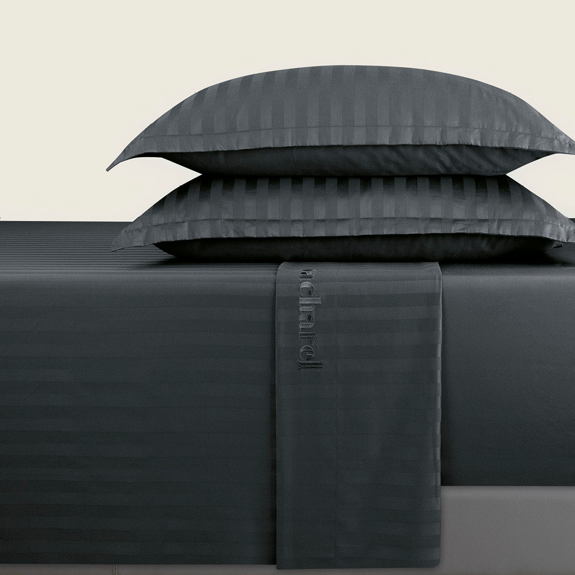 Drap plat satin de coton dobby stripe - Dobby stripe woven Noir