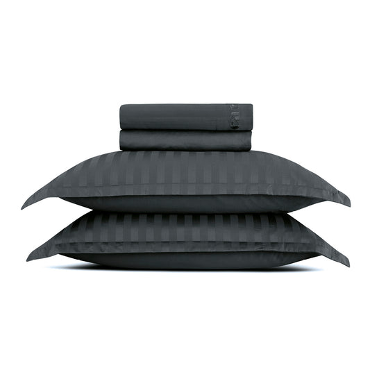 Sheet set cotton satin - Dobby stripe woven Black