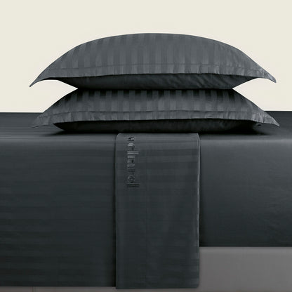 Sheet set cotton satin - Dobby stripe woven Black