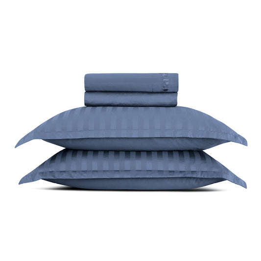 Sheet set cotton satin - Dobby stripe woven Blue