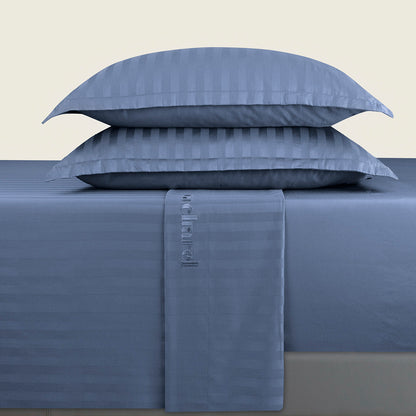 Sheet set cotton satin - Dobby stripe woven Blue