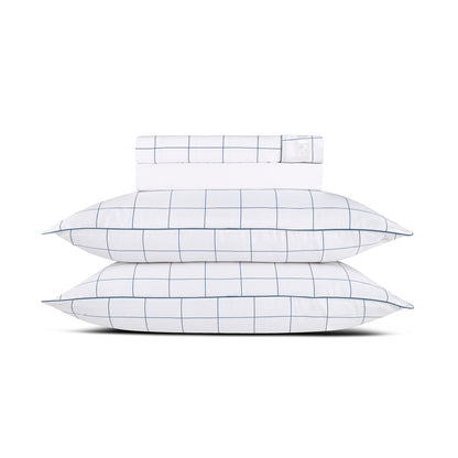 Ensemble de draps satin de coton - Caren Blanc / Bleu