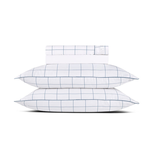Sheet set cotton satin - Caren White / Blue