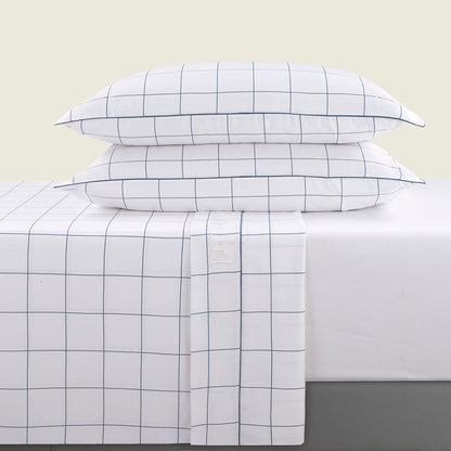 Ensemble de draps satin de coton - Caren Blanc / Bleu