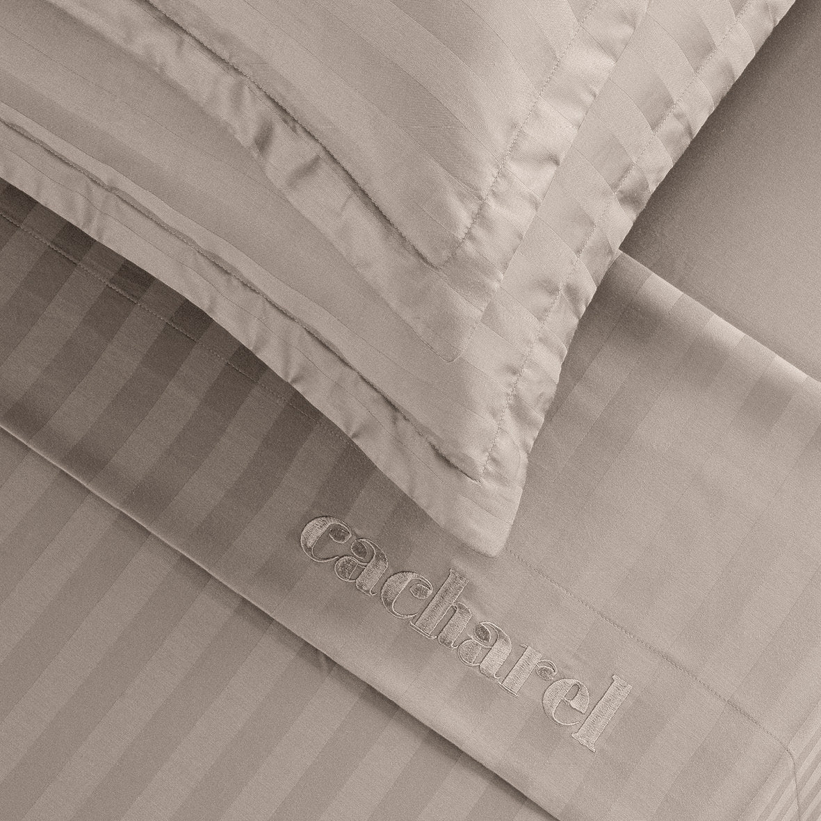 Drap plat satin de coton dobby stripe - Dobby stripe woven Taupe