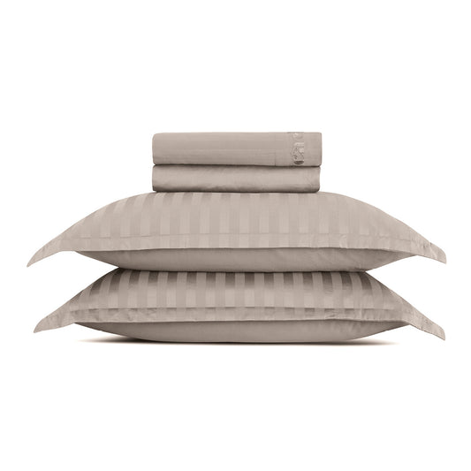 Sheet set cotton satin - Dobby stripe woven Taupe