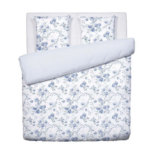 Duvet cover + pillowcase(s) cotton satin - Fleurs azurées White