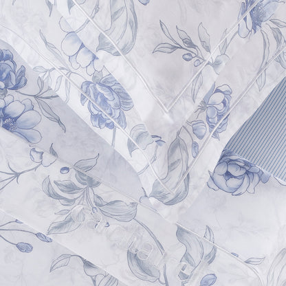 Fitted sheet cotton satin - Rayures fines Light blue