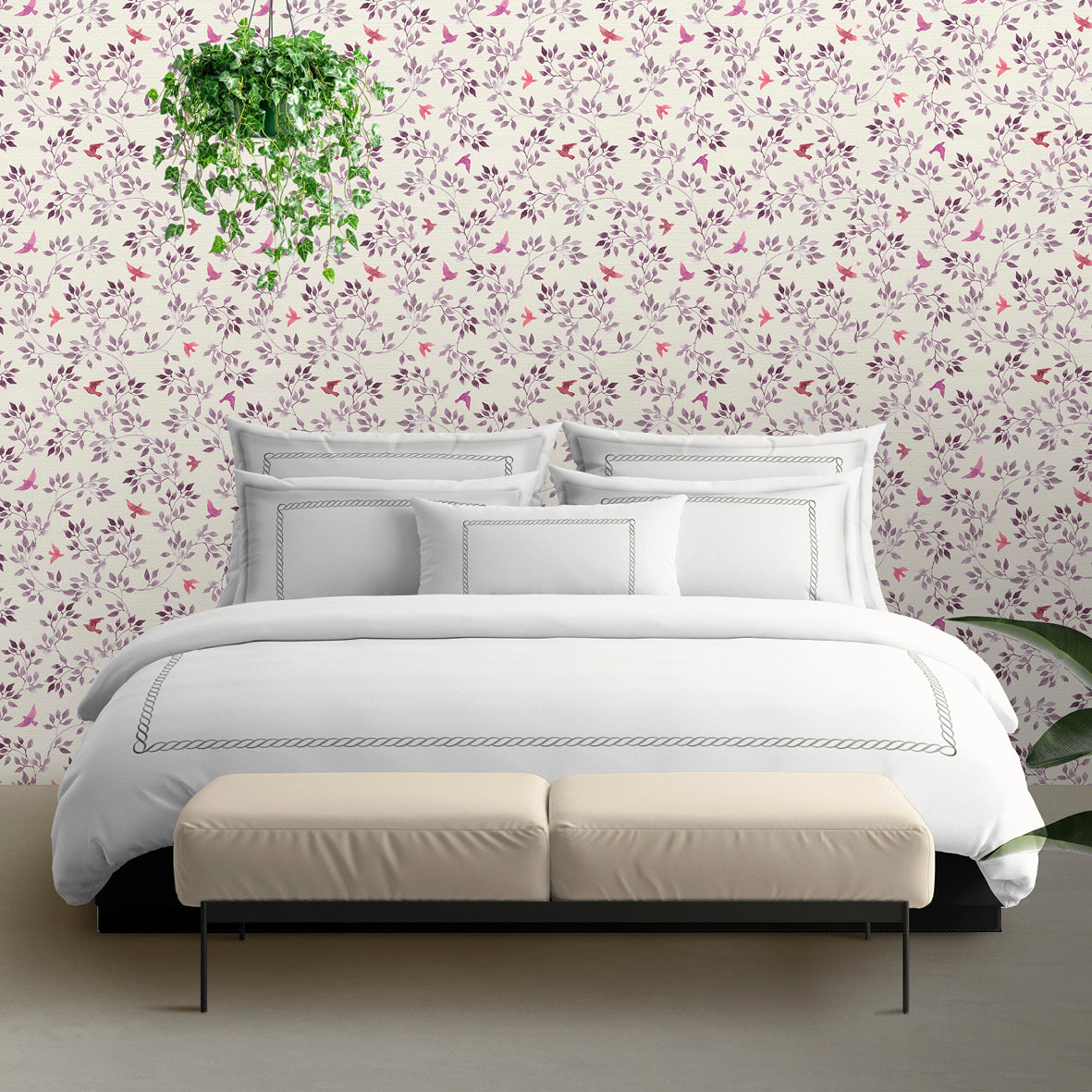 Duvet cover + pillowcase(s) cotton satin - Perle enchantée Grey / White