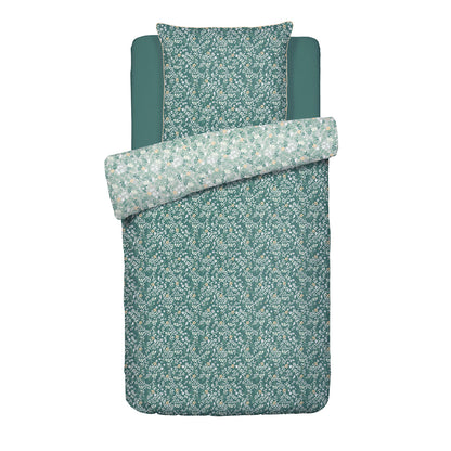 Duvet cover + pillowcase cotton satin - Feuillage fleuri Dark green 140 x 200 cm + 63 x 63 cm