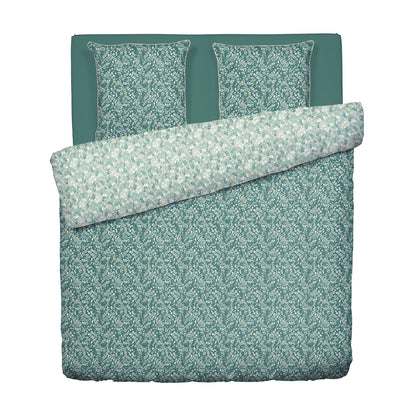 Duvet cover + pillowcase cotton satin - Feuillage fleuri Dark green