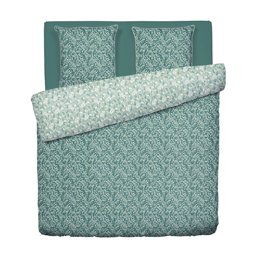 Duvet cover + pillowcase cotton satin - Feuillage fleuri Dark green