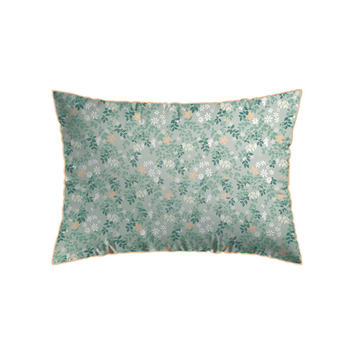 Pillowcase cotton satin - Feuillage fleuri Light green