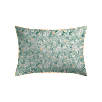 Pillowcase cotton satin - Feuillage fleuri Light green
