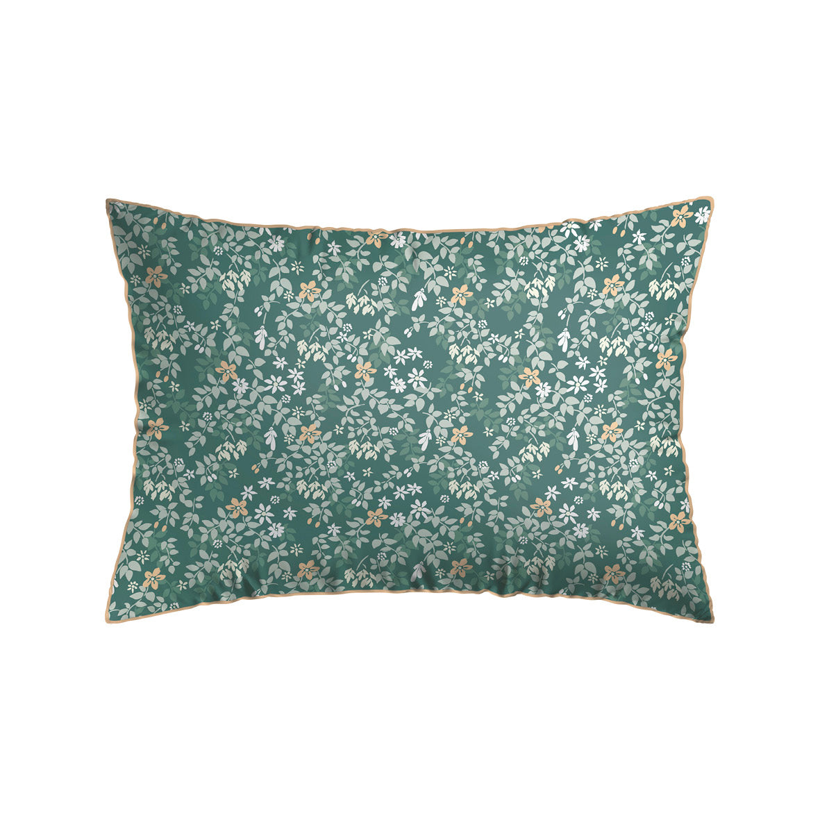 Pillowcase cotton satin - Feuillage fleuri Light green 2 x (50 x 70 cm)
