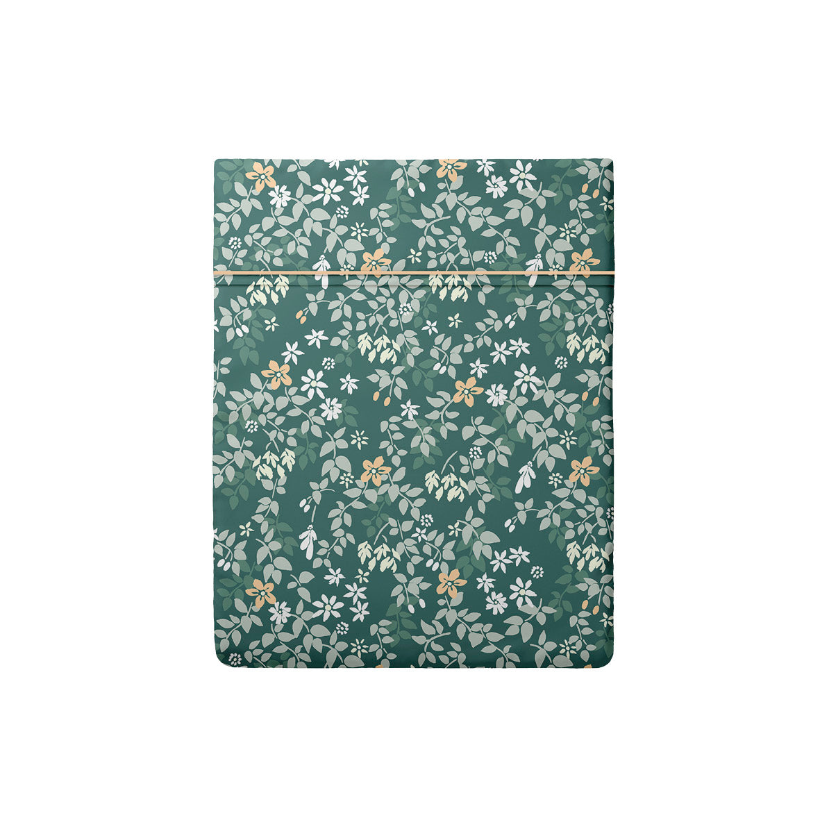 Flat sheet cotton satin - Feuillage fleuri Dark green