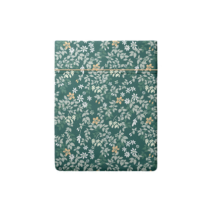Flat sheet cotton satin - Feuillage fleuri Dark green