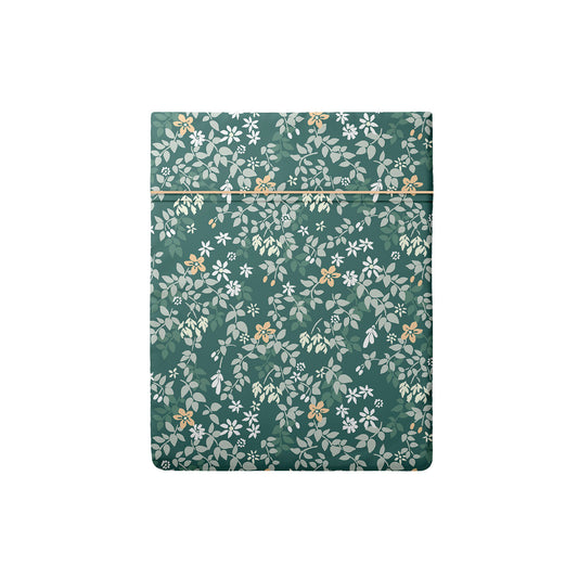 Flat sheet cotton satin - Feuillage fleuri Dark green