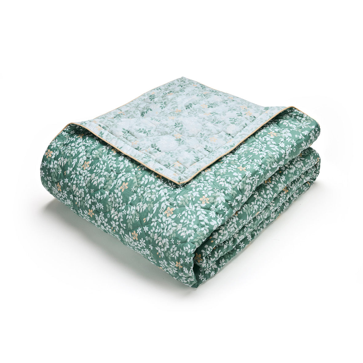 Bedspread cotton satin - Feuillage fleuri Dark green - 220 x 250 cm