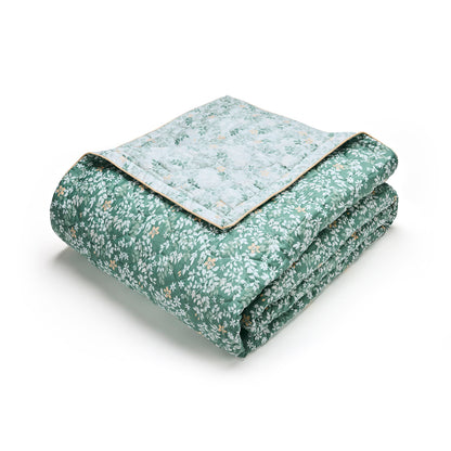 Bedspread cotton satin - Feuillage fleuri Dark green - 220 x 250 cm