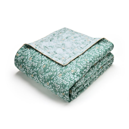 Bedspread cotton satin - Feuillage fleuri Dark green - 220 x 250 cm
