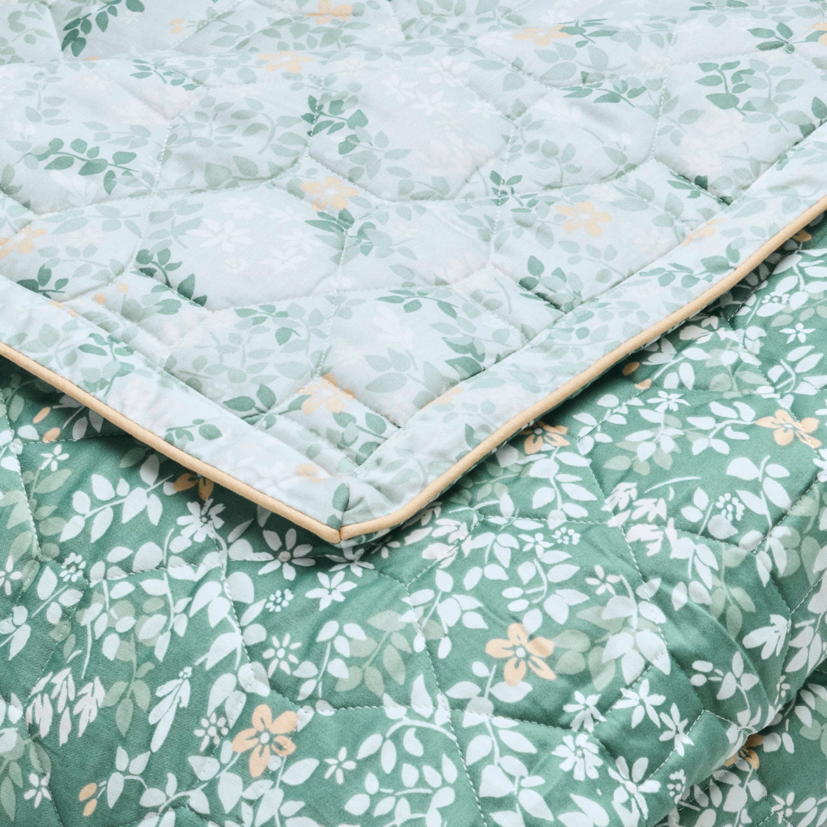 Bedspread cotton satin - Feuillage fleuri Dark green - 220 x 250 cm