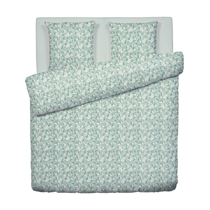 Duvet cover + pillowcase cotton satin - Feuillage fleuri Light green / Light green