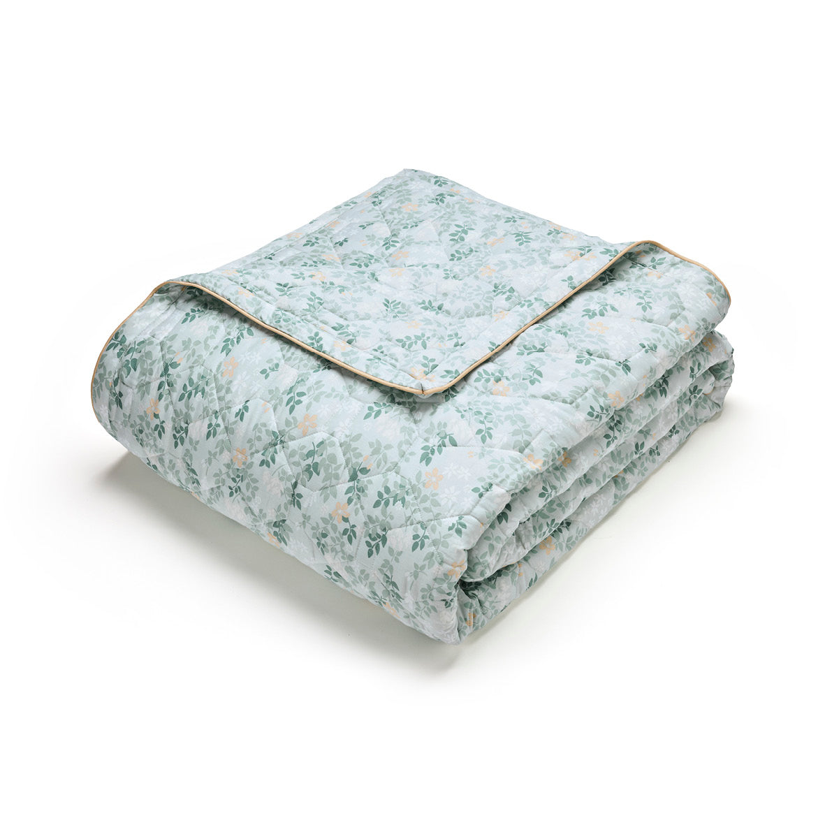 Bedspread cotton satin - Feuillage fleuri Light green / Light green