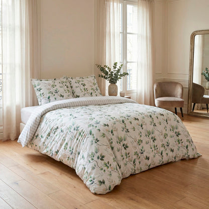 Duvet cover + pillowcase cotton satin - Petit bosquet White