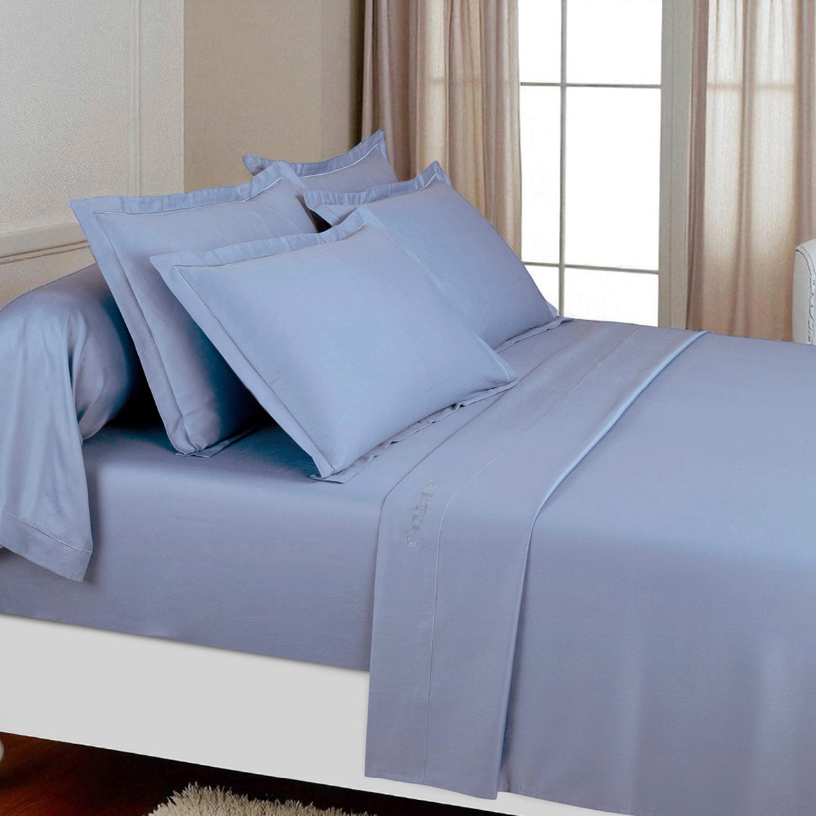 Ensemble de draps satin de coton - Uni 1 baratta Bleu 03