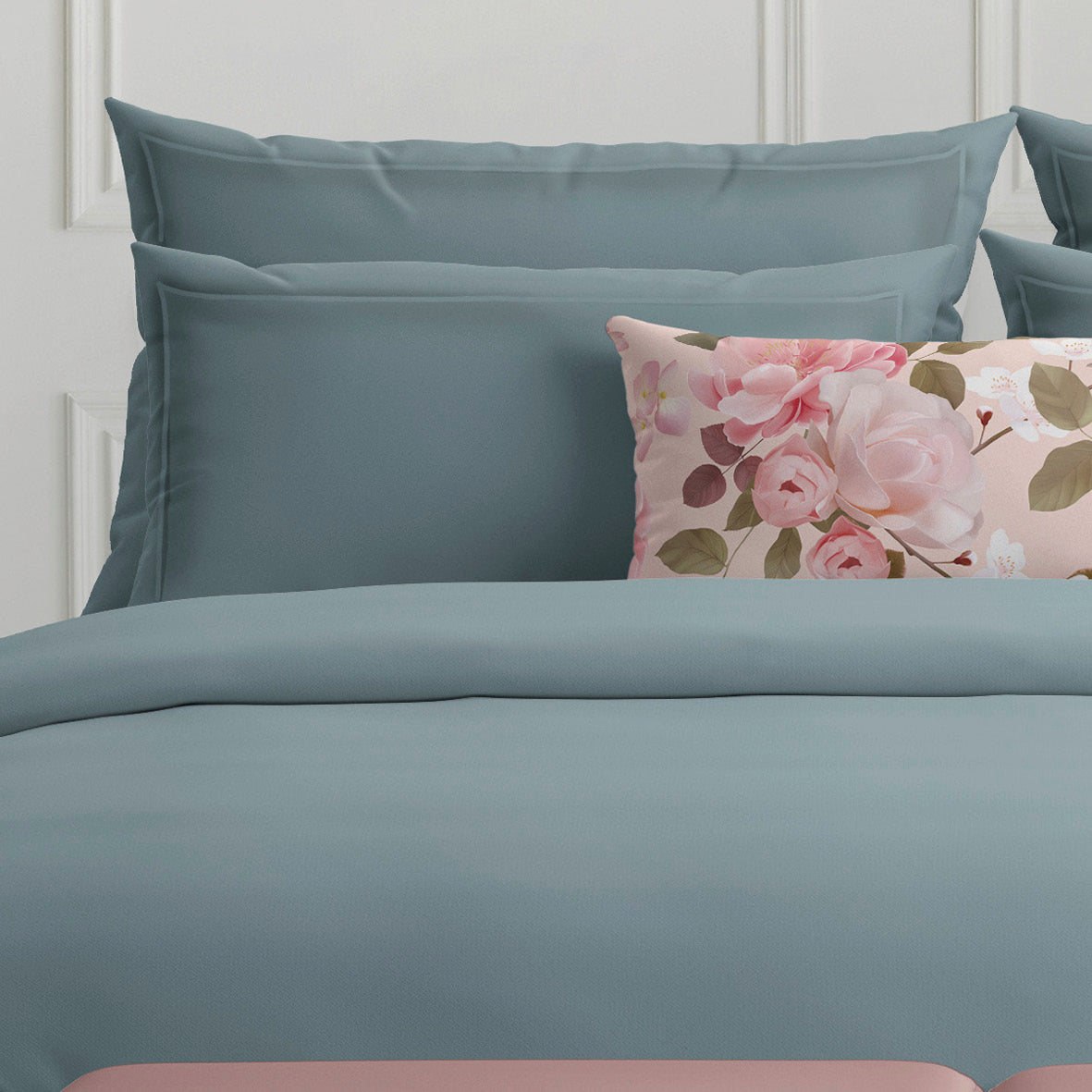 Taie d'oreiller satin de coton - Uni 1 baratta Bleu 09 