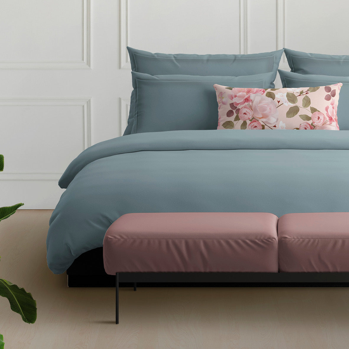 Taie d'oreiller satin de coton - Uni 1 baratta Bleu 09 