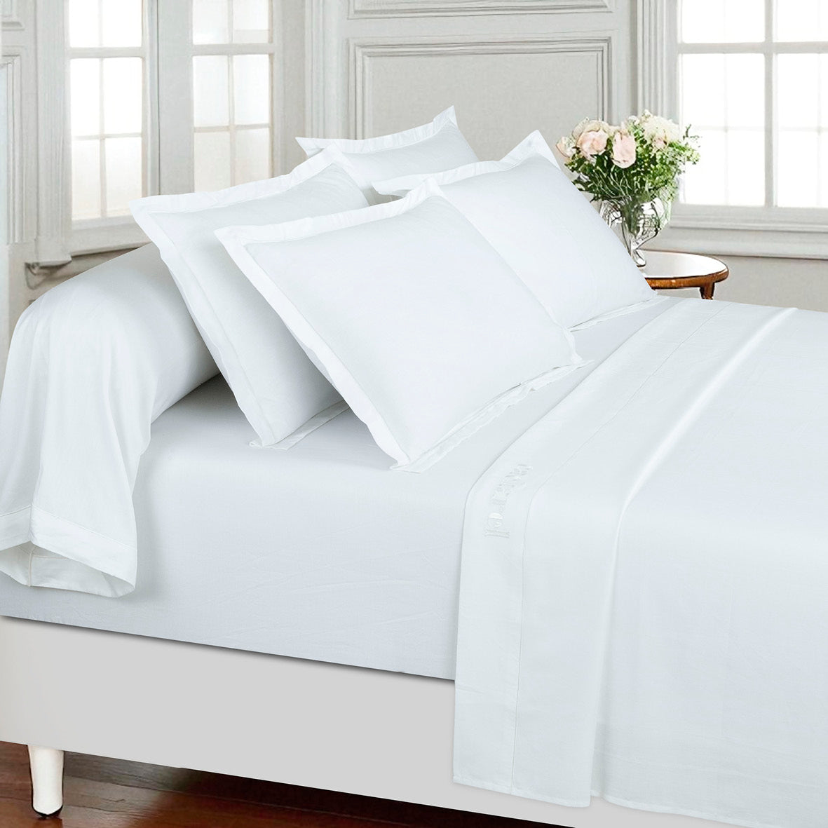 Flat sheet cotton satin - Uni 1 baratta White 01