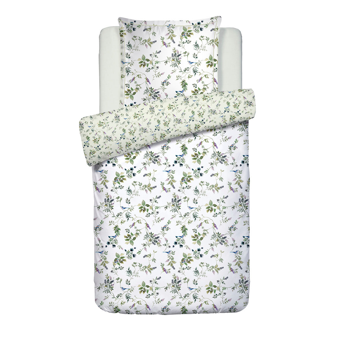 Duvet cover + pillowcase cotton satin - Eden Sauvage White 140 x 200 cm + 63 x 63 cm